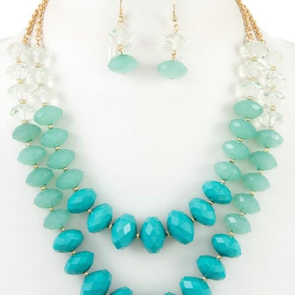 Faceted Bead Double Row Necklace Set - Picture 5 of 6